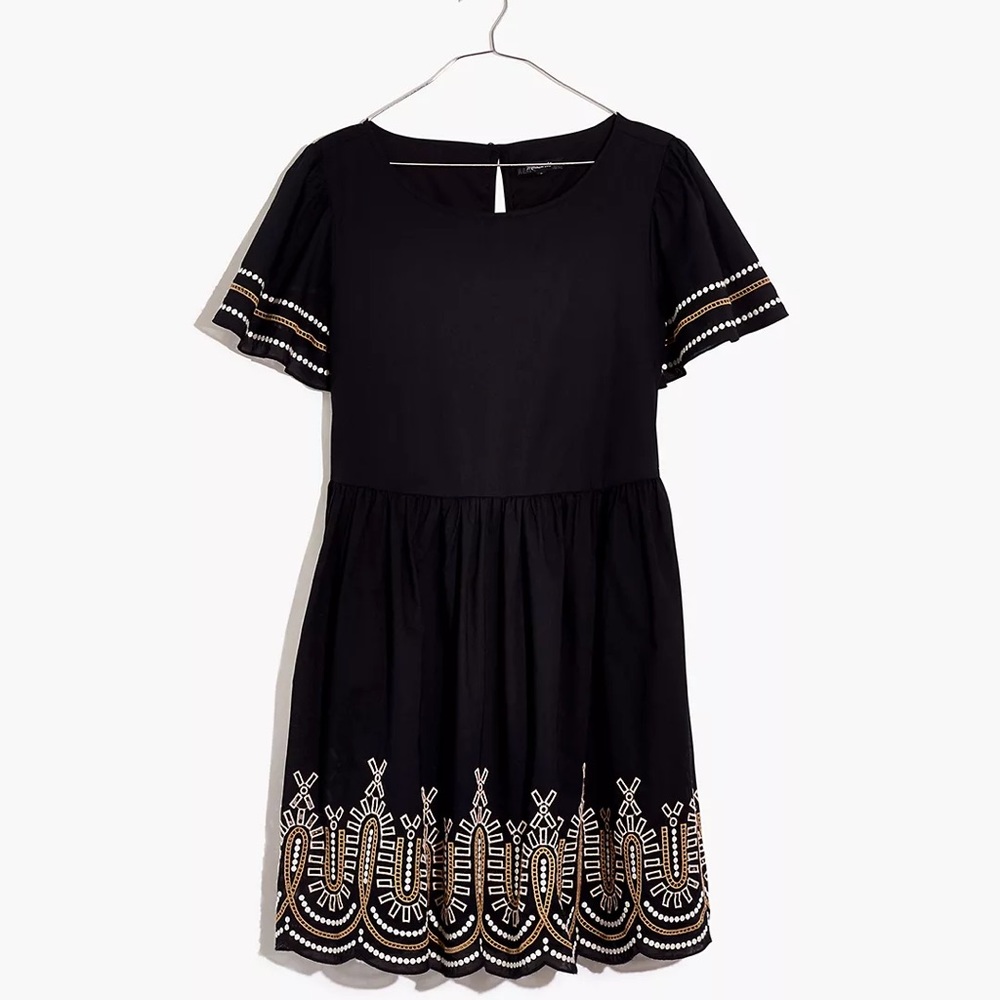 Madewell XL Embroidered Eyelet Puff-Sleeve Mini NWT in Color True Black